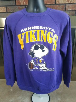 Vintage Looney Tunes Snoopy Minnesota Vikings Nfl Football Sweatshirt Mens Sz Xl