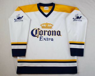 Vintage Corona Extra Beer Hockey Jersey White Home Flaws 90s Beer Promotion L