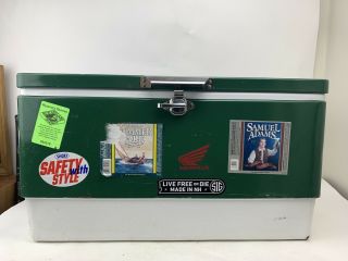 Vintage Coleman Cooler Box Green Metal 1984 Ice Chest White Handles England