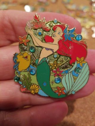 Walt Disney Little Mermaid Ariel With Sebastian Blue & Green Jewels 2006 Pin