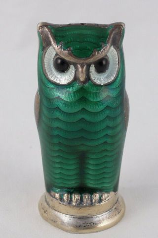 David Andersen Sterling Silver & Green Enamel Salt Shaker Figural Owl Norway Ww