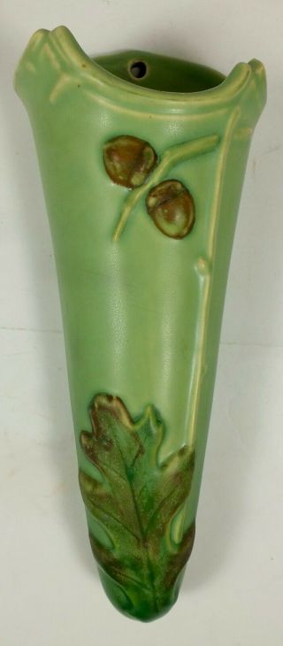 Vintage Weller Art Pottery Oak Leaf Wall Pocket Vase W/ Matte Finish