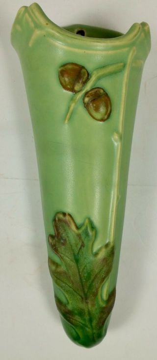 Vintage Weller Art Pottery Oak Leaf Wall Pocket Vase W/ Matte Finish 2