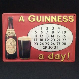 Metal Vintage “a Guinness A Day ” Beer Sign 11 1/2” X 8” Extra Stout