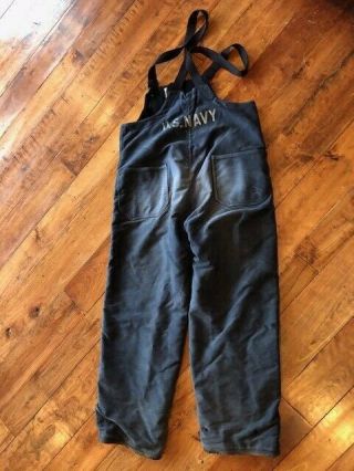 Vintage Wwii U.  S.  Navy Blue Bib Overalls Stencil Military Pants Wool - Lined Small