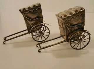 Vintage Japanese 950 Sterling Silver Rickshaw Carts Salt & Pepper Shaker Set