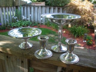 Sterling Silver Fisher,  Hirsch 2 Compotes & 2 Candlesticks 555 Grams Weighted