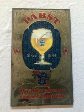 Rare Pabst Blue Ribbon Pbr Glass Beer Mirror Sign " Quality " Vintage