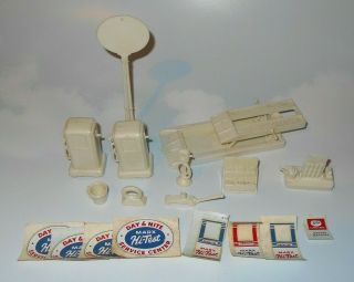 Vintage 1960s Marx Gas Station Play Set White Hard Plastic Accessories