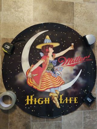 (vtg) 1979 Miller High Life Beer Girl On The Moon Poster Sign Game Room Man Cave