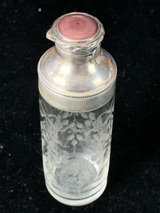 Antique Tiffany & Co.  Sterling Silver Cut Glass Enamel Perfume Bottle