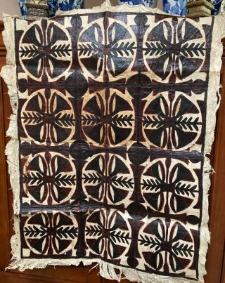 Vintage Pacific Islands 38 " Tapa Siapo Bark Cloth Hand - Crafted Wall Hanging