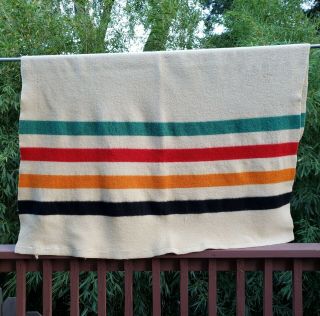 Vintage Hudson Bay Style Wool Blanket Multi Stripe Intermountain Blanket Co.  Usa