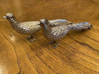 Realistic Pair Colectable Spanish Sterling Silver 925 Pheasants Birds.