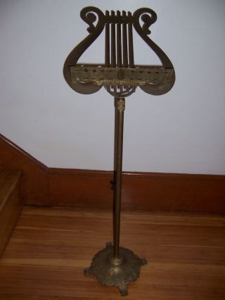 Vintage Solid Brass Adjustable Music Stand Lyre Harp Design Victorian Style