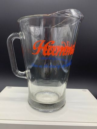 Vintage Hamm ' s 60 oz Glass Bar Beer Pitcher Born In The Land Of Sky Blue Waters 2