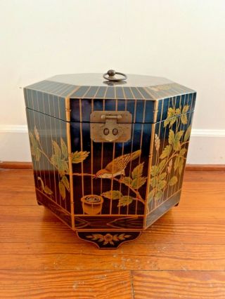 Vintage Asian Lacquered Octagon Birdcage Box Trunk Was $98 Now $78