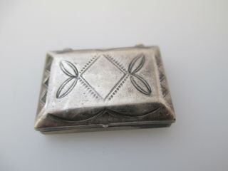 Vintage Sterling Silver Pill Box Navajo Rug Design Small Artisan Made Hinged