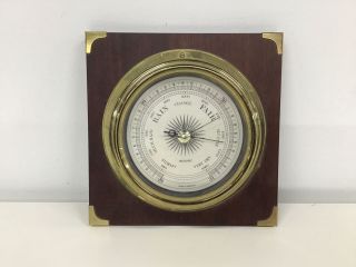Vintage.  Barometer In Brass Case On Wooden Plaque.  Made By Metamec.  England 904