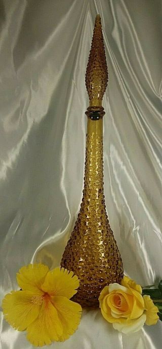 Italian Vintage Mid Century Empoli Amber Art Glass Genie Bottle Decanter Murano