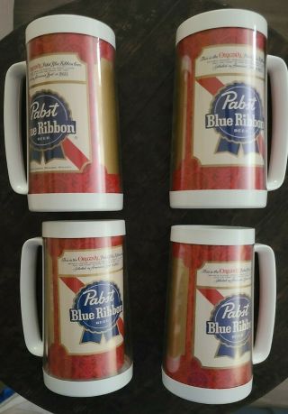 Vintage Pabst Blue Ribbon Plastic Set Of 4 Thermo - Serv Beer Stein Mug (78)
