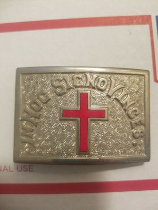 Vintage Knights Templar Red Cross In Hoc Signo Vinces Masonic Belt Buckle 3