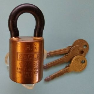 - Vintage Irs Eagle Supr - Security Brass Barrel Padlock 02830 But No Key