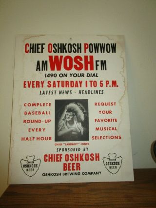 1950s Vintage Chief Oshkosh Beer Radio Show Advertising Cardboard Poster