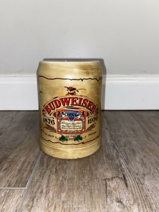 Budweiser Beer 1876 - 1976 100 Years Beer Mug / Stein Ceramarte Brazil A/b St.  L