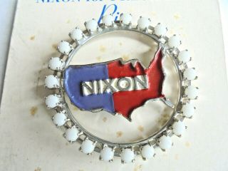 Cool Vintage Richard Nixon for President White Bead & Enamel Pinback Brooch Pin 2
