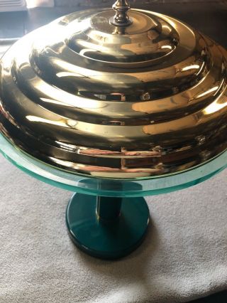 Vintage 17.  5” Green Mid Century Atomic Flying Saucer Desk Lamp