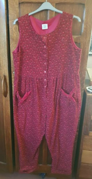 Vintage Laura Ashley Red Floral Baby Cord Jumpsuit Xl Approx Size 16/18