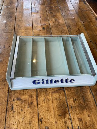 Vintage 1956 Gillette Razor,  17 " X 14 " Glass Top Display Case In