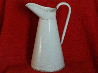 Reduced: Blue White Xlg French Enamelware Body Pitcher Vintage Antique