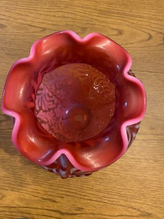 Vintage Fenton Large Cranberry Opalescent Daisy & Fern Vase SIGNED GEORGE FENTON 3