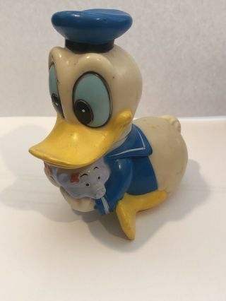Donald Duck Walt Disney Vintage Piggy Bank Toy Plastic / Rubber 1960 