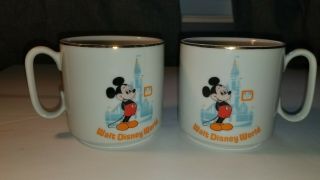 Two Vintage Walt Disney World Mickey Mouse Coffee Cup Mugs Made Japan Gold Trim
