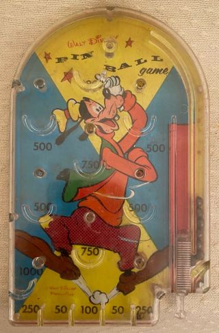 Vintage Walt Disney Pluto Pinball Game Metal Plastic 1960s Small Handheld
