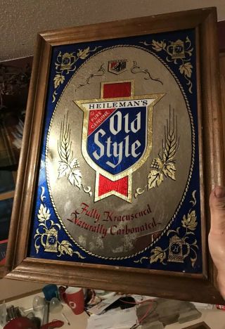 Vintage Old Style Beer Mirror Bar Sign Heileman 