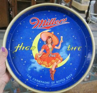 Vintage Miller High Life Girl On The Moon Metal Beer Tray