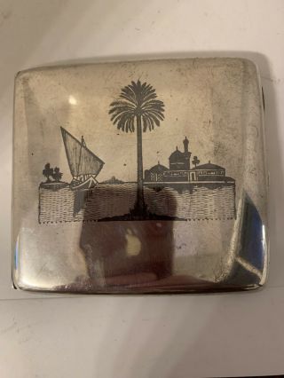 C1920s Egyptian Niello Enamel Silver Plated Cigarette Case