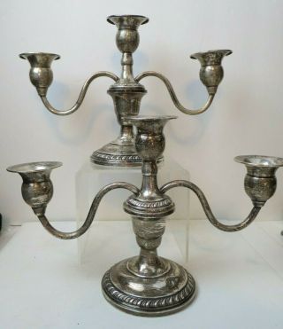 Antique Pair Revere Sterling Silver 3 Light Weighted Candelabras 826 Grams