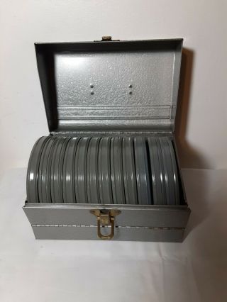 Vintage Deluxe Metal 8mm Film Chest Carrying Case 12 Movie Reels Sears Tower