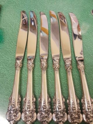 Set Of 6 Wallace Grande Baroque Sterling Silver & Stainless Dinner Knives G01