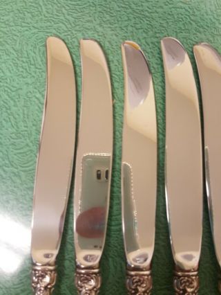 SET OF 6 WALLACE GRANDE BAROQUE STERLING SILVER & STAINLESS DINNER KNIVES G01 2