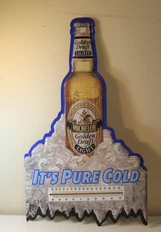 Michelob Golden Draft Beer Embossed Metal Tin Sign Thermometer Nos 18 " X 30 "