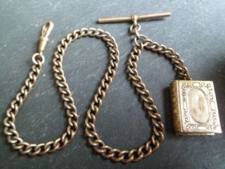 Victorian 9ct Rolled Rose Gold Albert Pocket Watch Chain,  Book Style Photo Fob