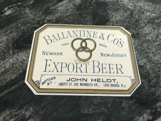 Pre - Pro Ballantine Beer - Brewing Newark Bottle Label J.  Heldt Long Branch Nj