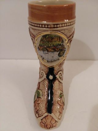 Vintage German Beer Boot Stein Hand Painted Ceramic Baumholder Heidelberg
