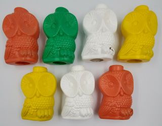 7 Vintage Blow Mold Plastic Owls Patio Rv Camping Party Lights Set